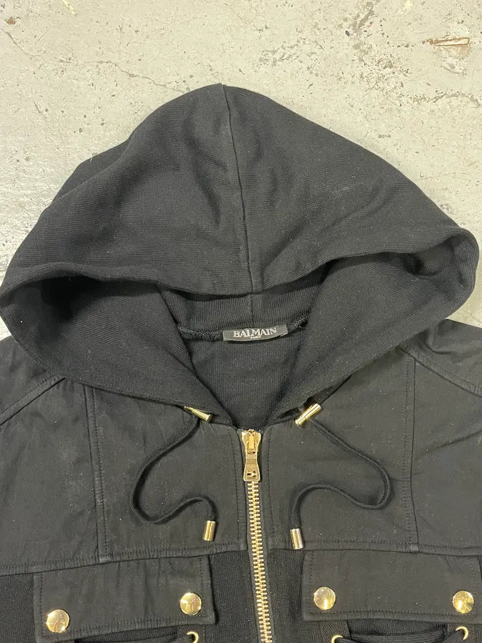 SS2017 Balmain Black Laced Biker Zip-up Hoodie YASPXYV 6