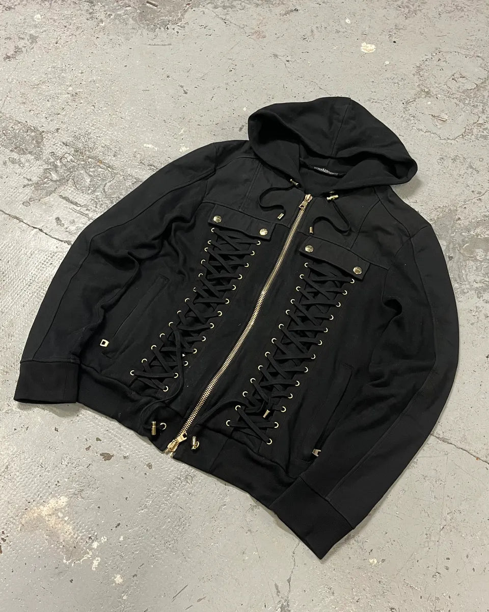 SS2017 Balmain Black Laced Biker Zip-up Hoodie YASPXYV 3