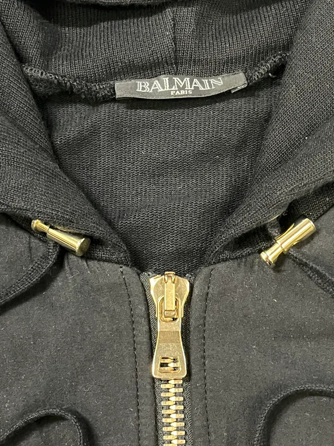 SS2017 Balmain Black Laced Biker Zip-up Hoodie YASPXYV 8