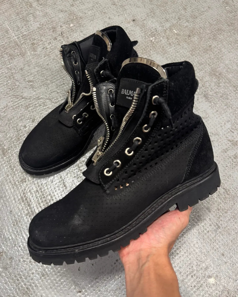 Balmain Black Leather Front Zip Boots eiqTNxQ 0