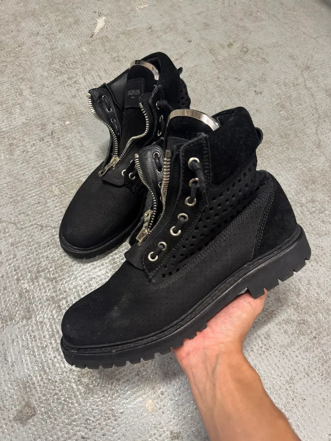 Balmain Black Leather Front Zip Boots eiqTNxQ 7