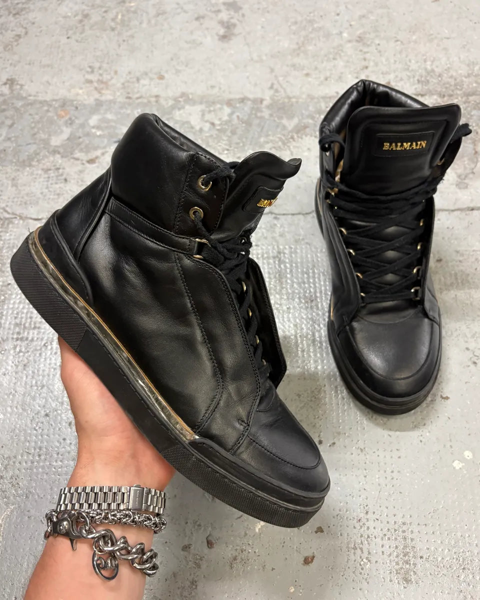 Balmain Black Leather High Sneakers GMFuVTZ 0