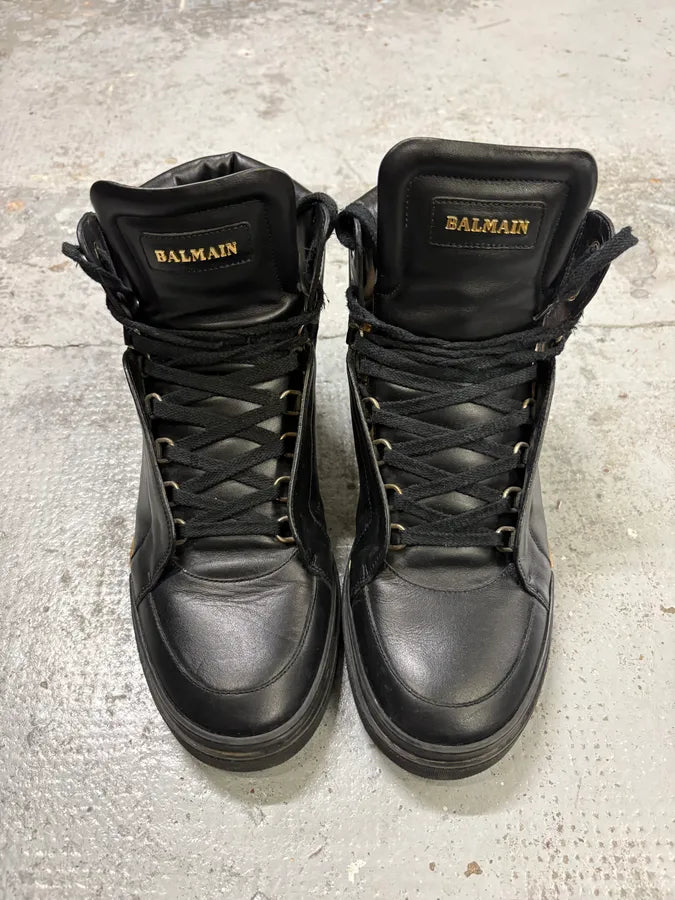 Balmain Black Leather High Sneakers GMFuVTZ 1