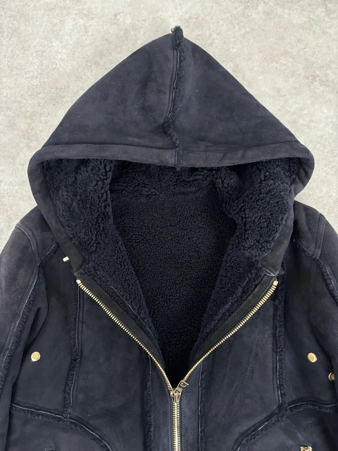 AW2017 Balmain Black Lamb Leather Hooded Jacket yRZtdae 6