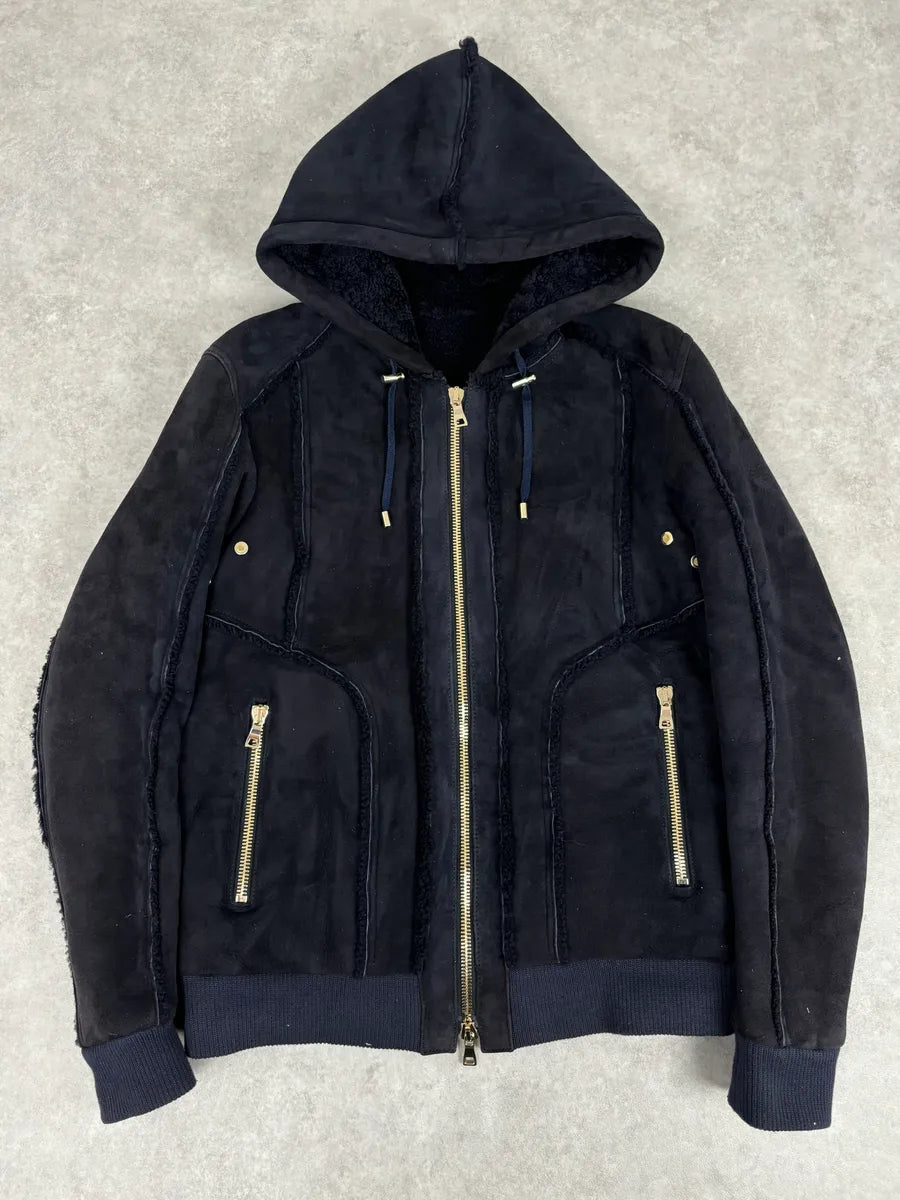 AW2017 Balmain Black Lamb Leather Hooded Jacket yRZtdae 0