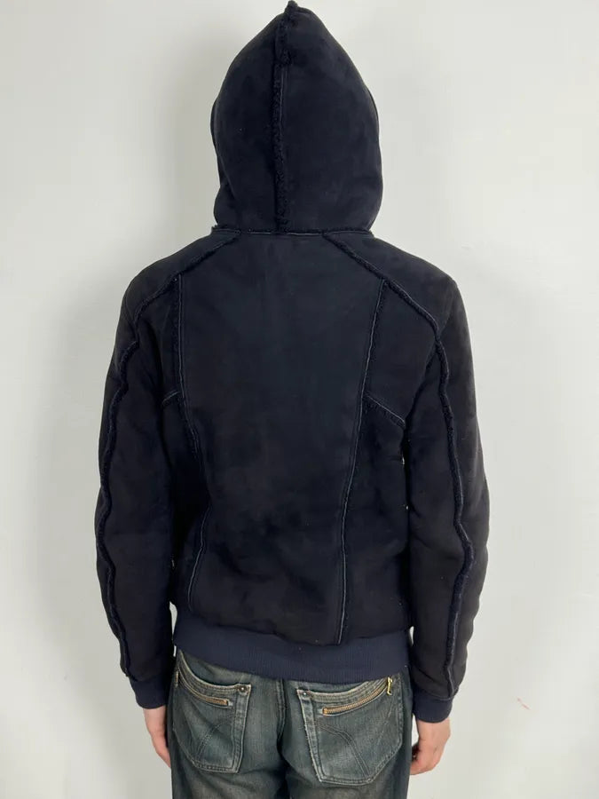 AW2017 Balmain Black Lamb Leather Hooded Jacket yRZtdae 2