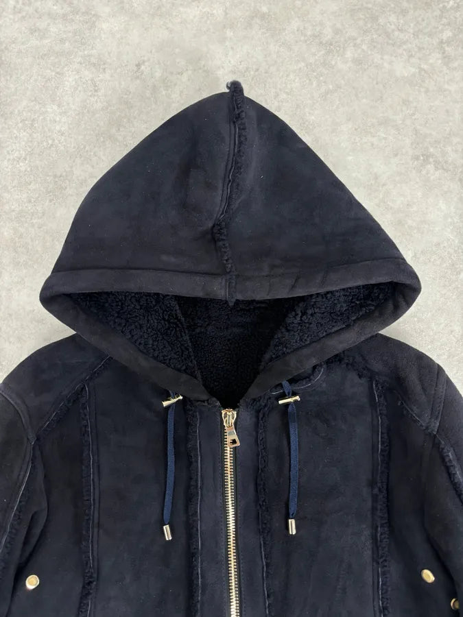AW2017 Balmain Black Lamb Leather Hooded Jacket yRZtdae 3