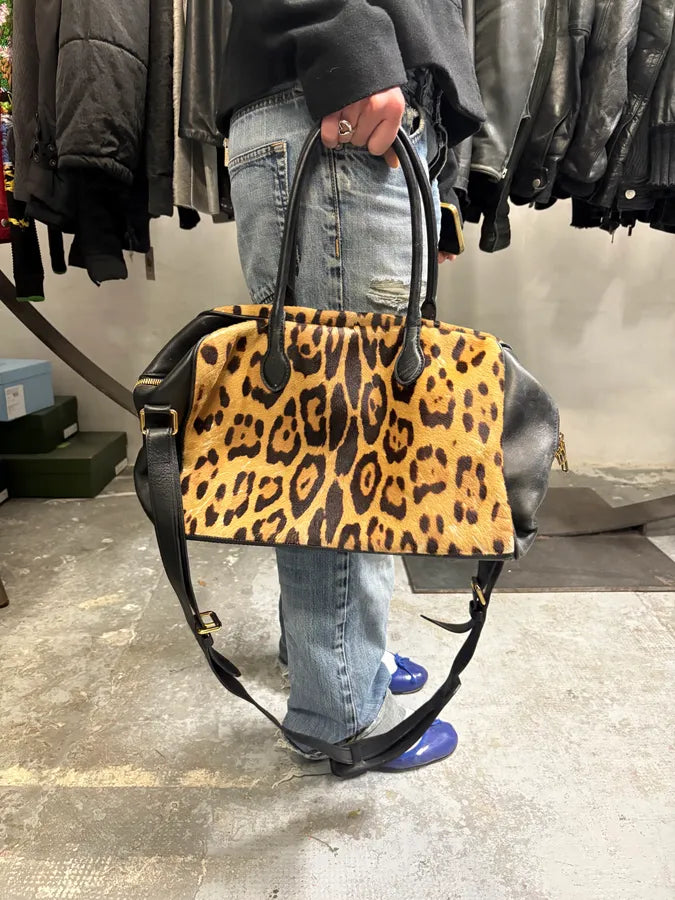 Balmain Black Leather Leopard Handle Shoulder Bag YKzybie 0