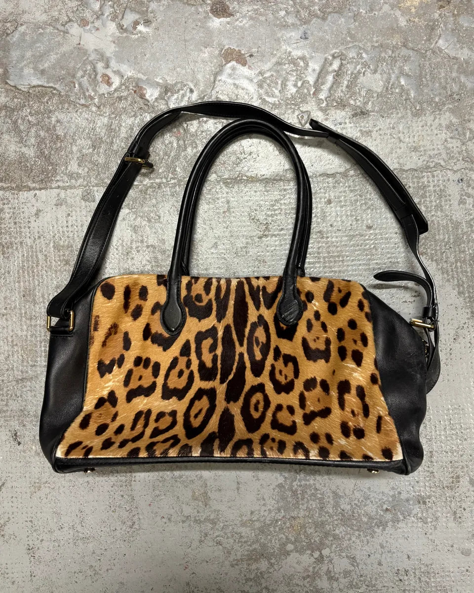 Balmain Black Leather Leopard Handle Shoulder Bag YKzybie 1