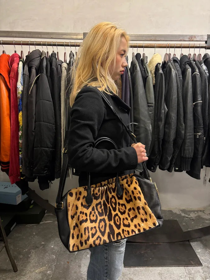 Balmain Black Leather Leopard Handle Shoulder Bag YKzybie 2