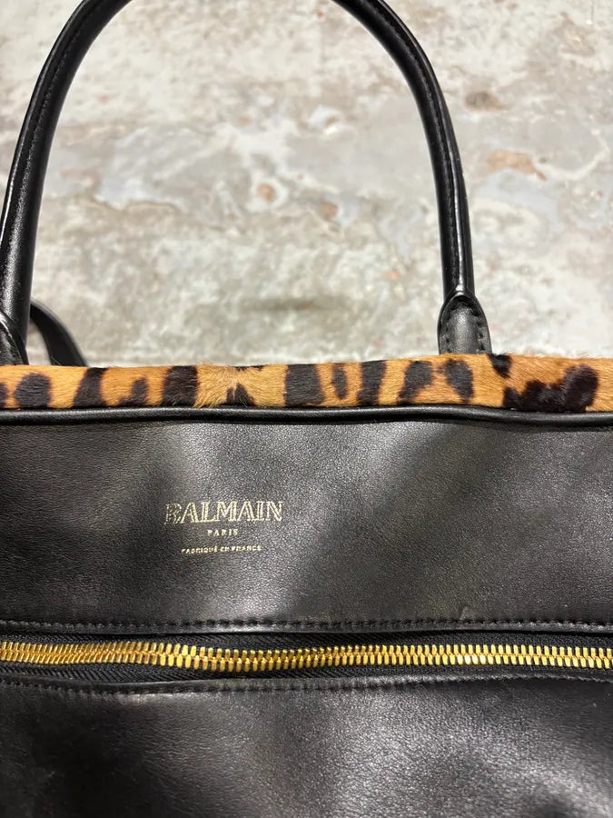 Balmain Black Leather Leopard Handle Shoulder Bag YKzybie 5