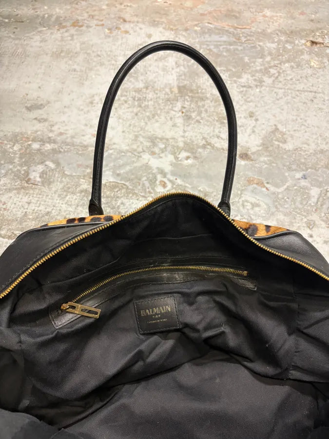 Balmain Black Leather Leopard Handle Shoulder Bag YKzybie 6