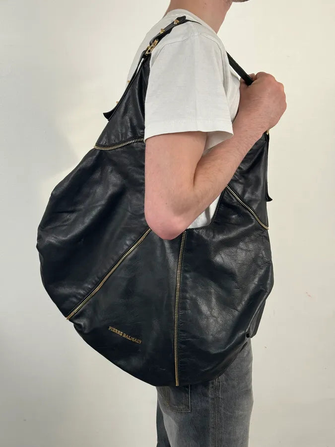 Balmain Black Leather Zip Shoulder Bag zvaxyRs 1