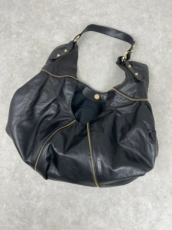 Balmain Black Leather Zip Shoulder Bag zvaxyRs 4
