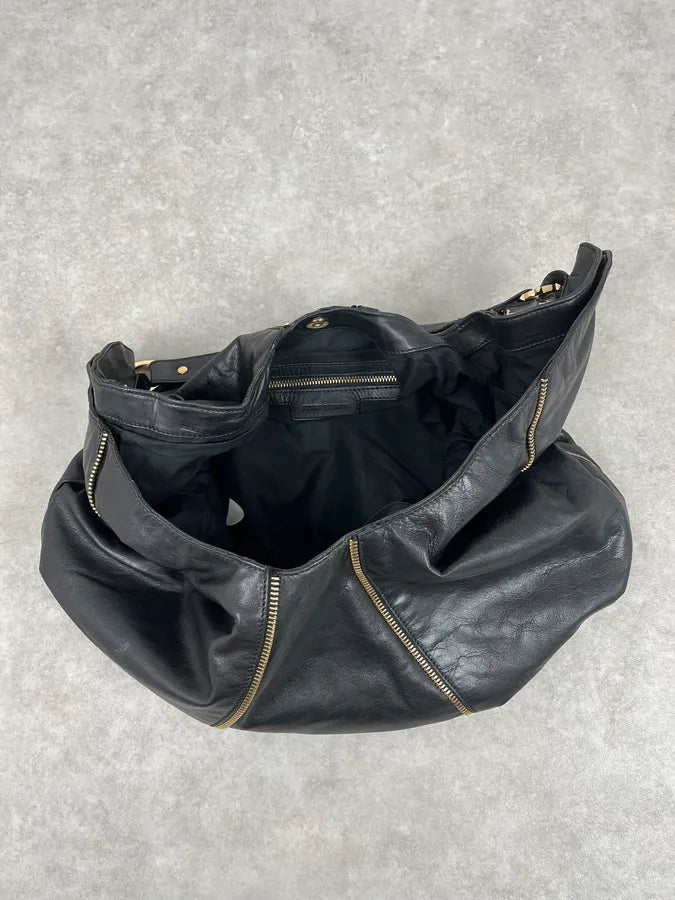 Balmain Black Leather Zip Shoulder Bag zvaxyRs 5
