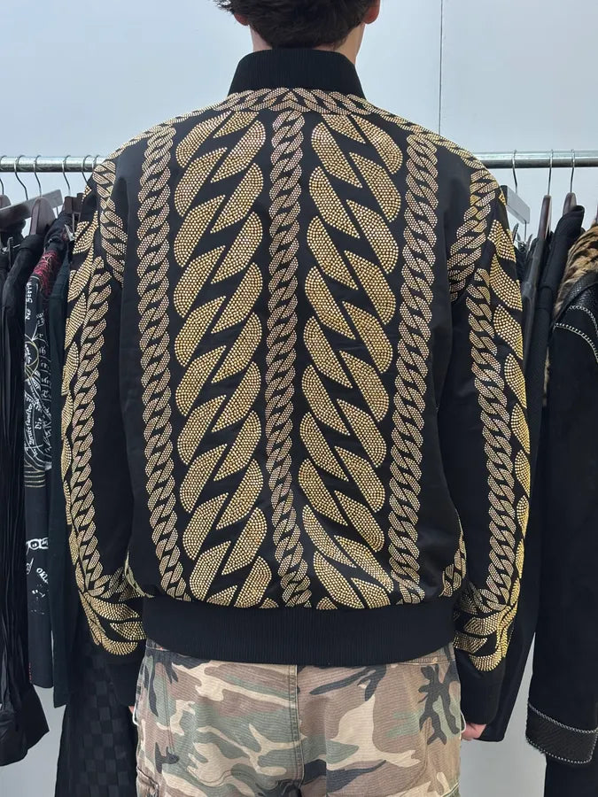 SS2022 Balmain Black Nylon Gold Studded Bomber Jacket wZdHkBs 2