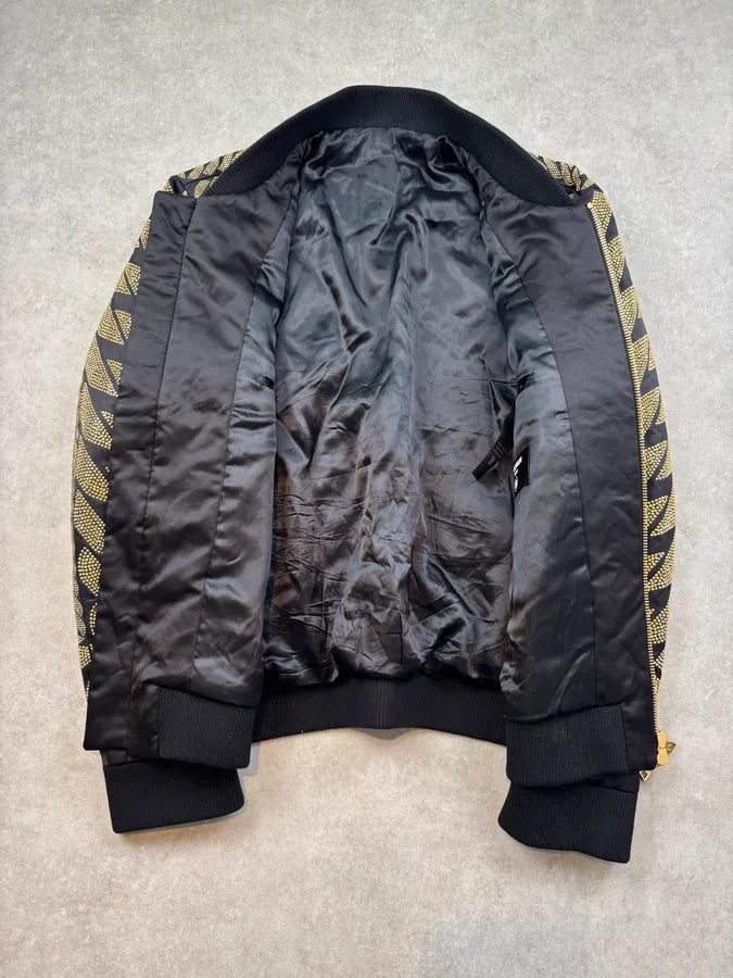 SS2022 Balmain Black Nylon Gold Studded Bomber Jacket wZdHkBs 6