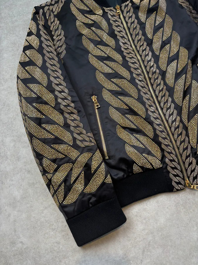 SS2022 Balmain Black Nylon Gold Studded Bomber Jacket wZdHkBs 7