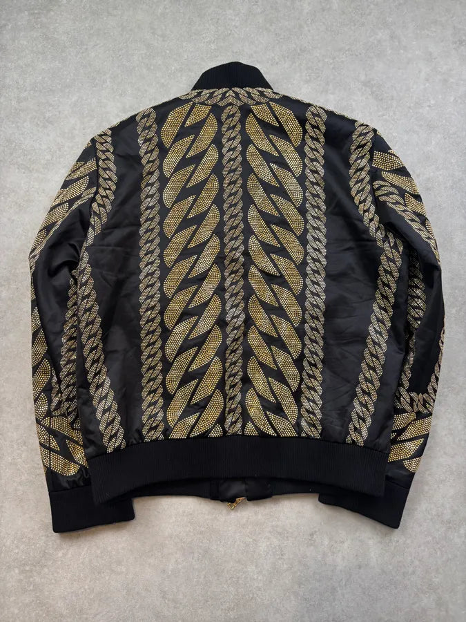 SS2022 Balmain Black Nylon Gold Studded Bomber Jacket wZdHkBs 4