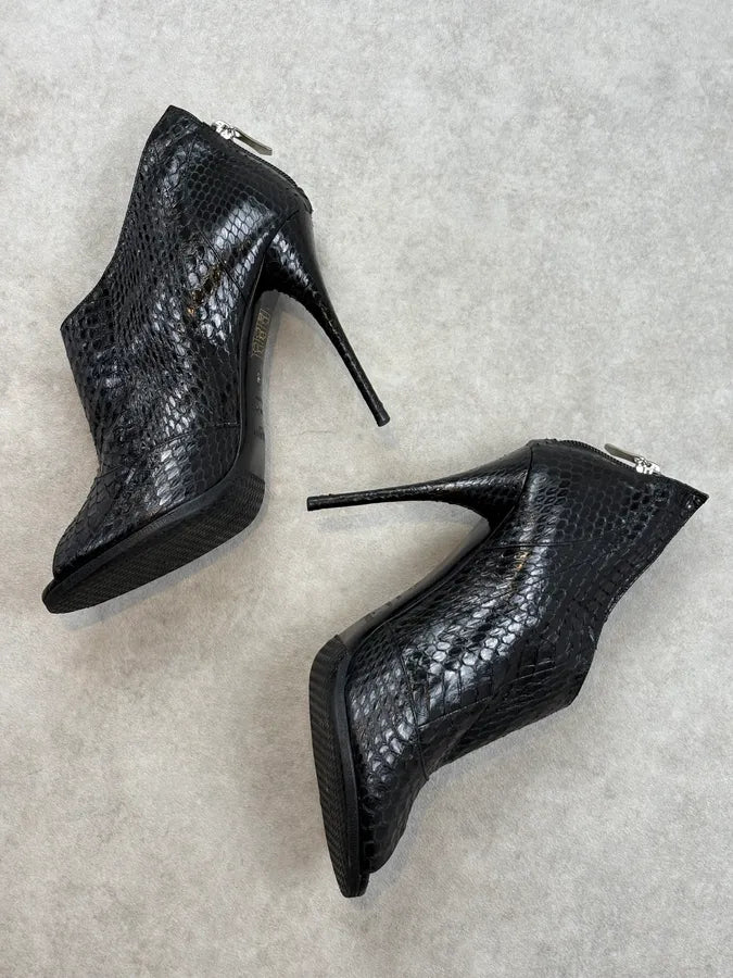 2000s Balmain Black Python Leather Textured Stiletto Heels WmclTas 4