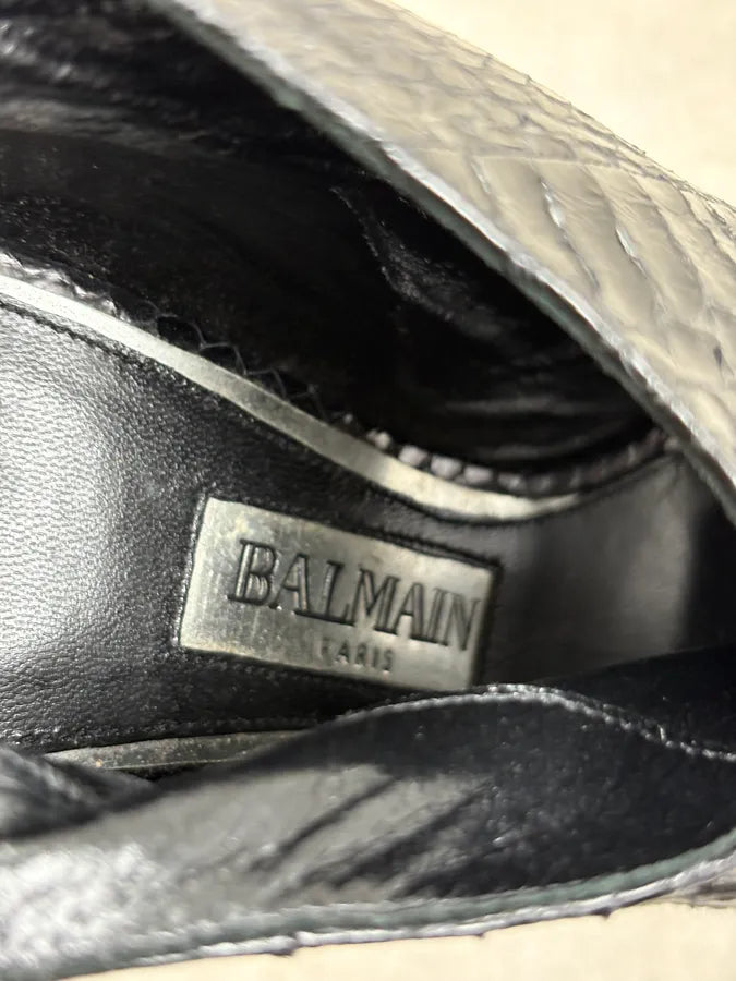 2000s Balmain Black Python Leather Textured Stiletto Heels WmclTas 7