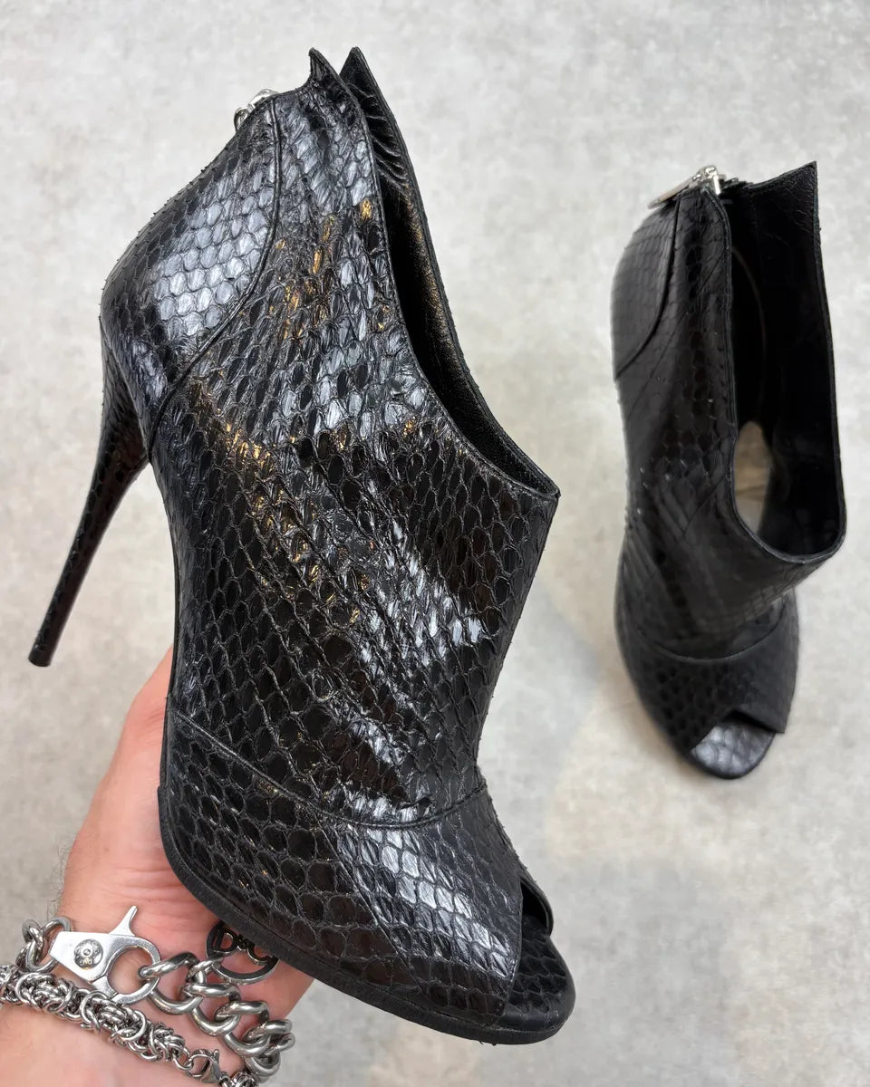 2000s Balmain Black Python Leather Textured Stiletto Heels WmclTas 0