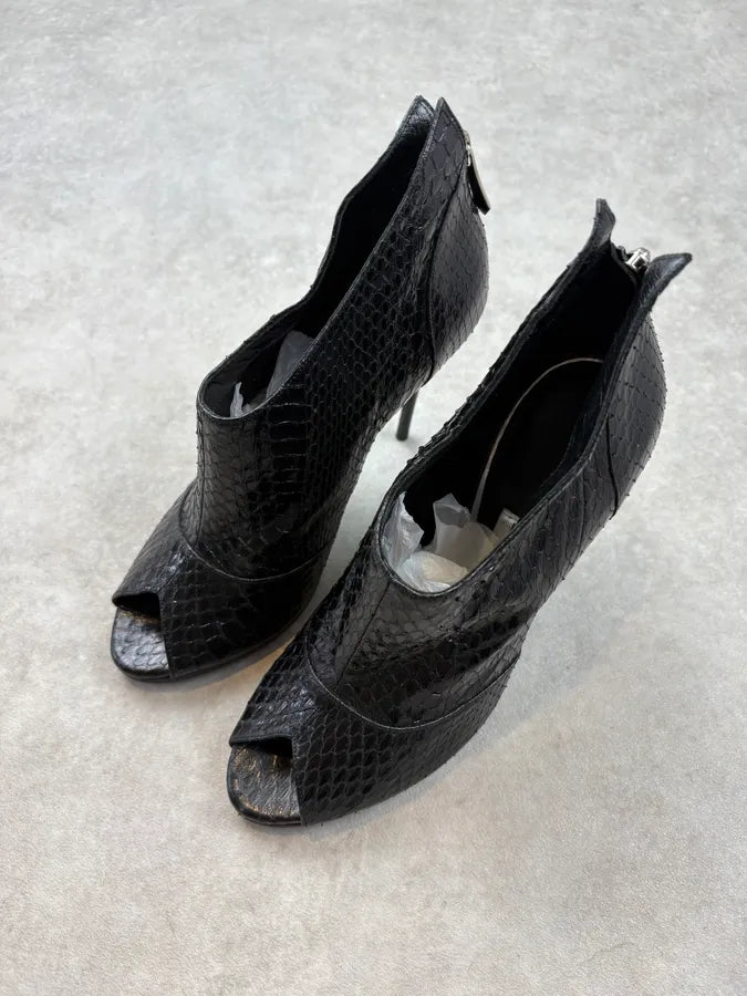 2000s Balmain Black Python Leather Textured Stiletto Heels WmclTas 2