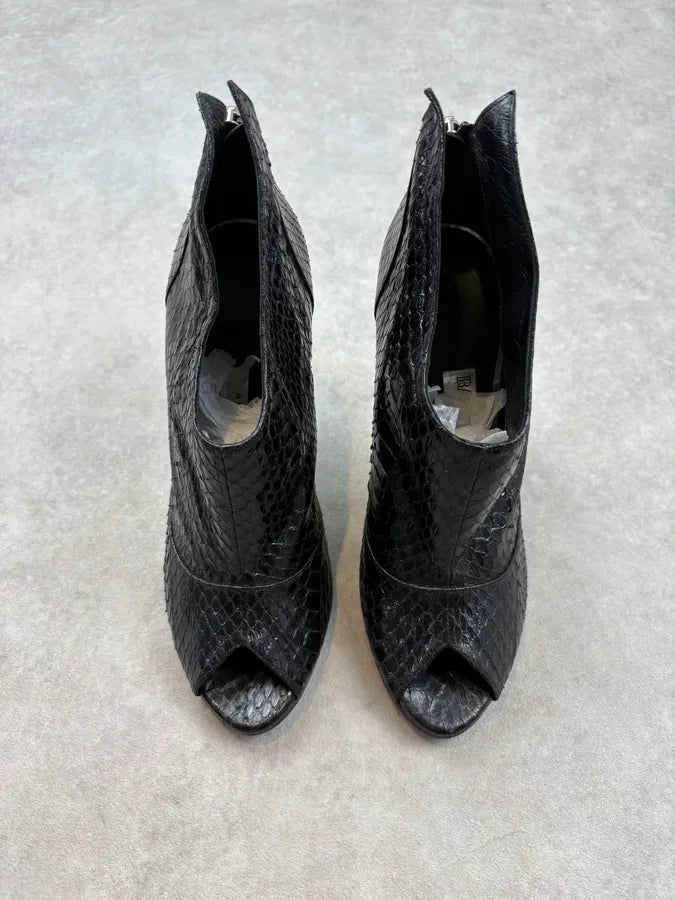 2000s Balmain Black Python Leather Textured Stiletto Heels WmclTas 1