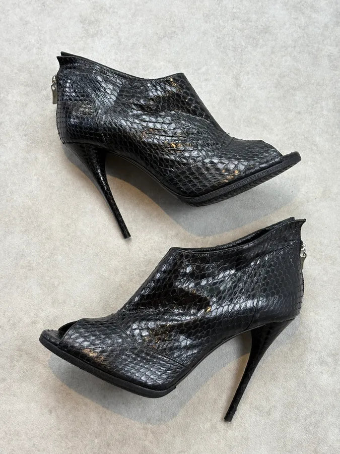 2000s Balmain Black Python Leather Textured Stiletto Heels WmclTas 3