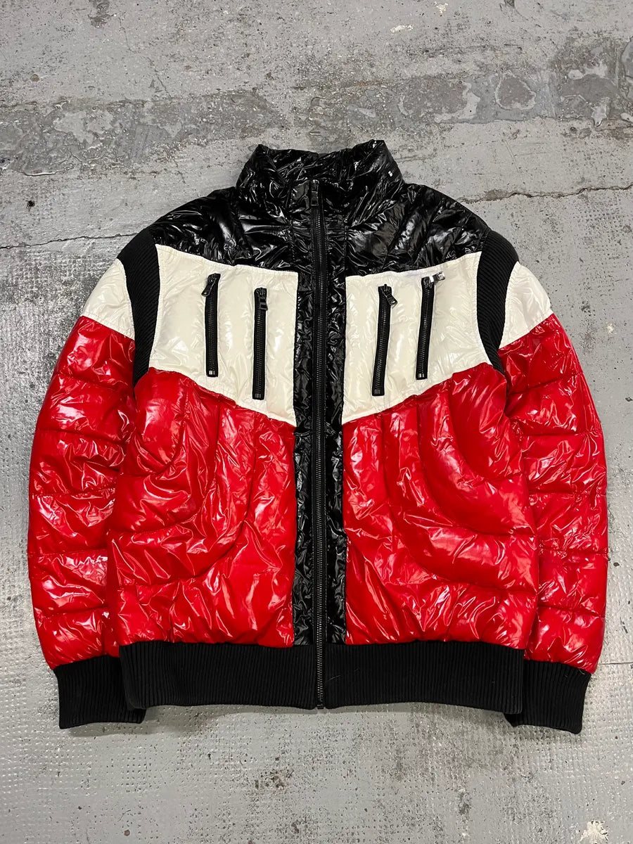 Balmain Black Red & White Mulicolor Puffer Jacket MfUMFal 0