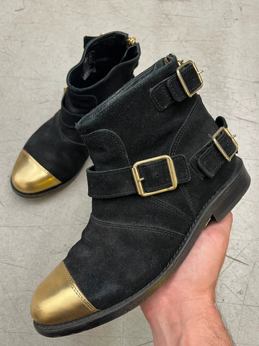 Balmain Black Suede Gold-Tone Buckle Boots mwGJHRG 0