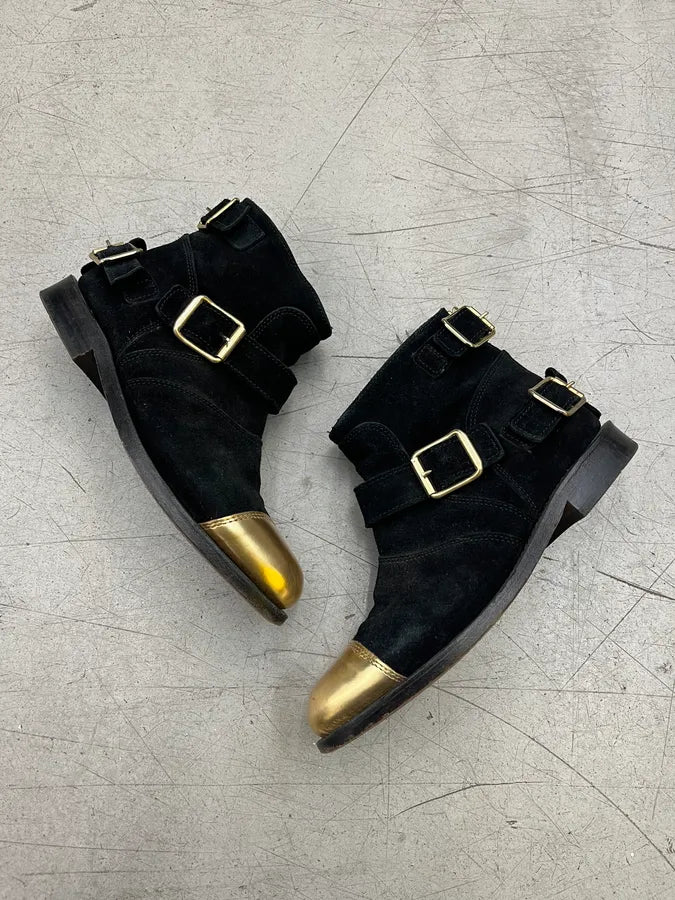 Balmain Black Suede Gold-Tone Buckle Boots mwGJHRG 1