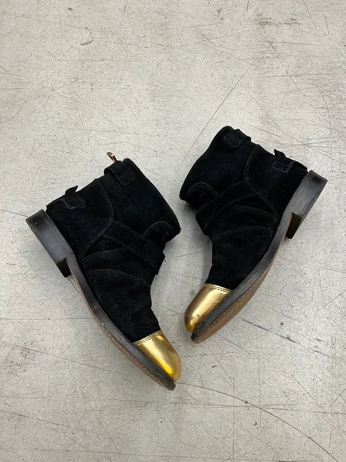 Balmain Black Suede Gold-Tone Buckle Boots mwGJHRG 2