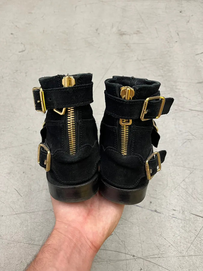 Balmain Black Suede Gold-Tone Buckle Boots mwGJHRG 4