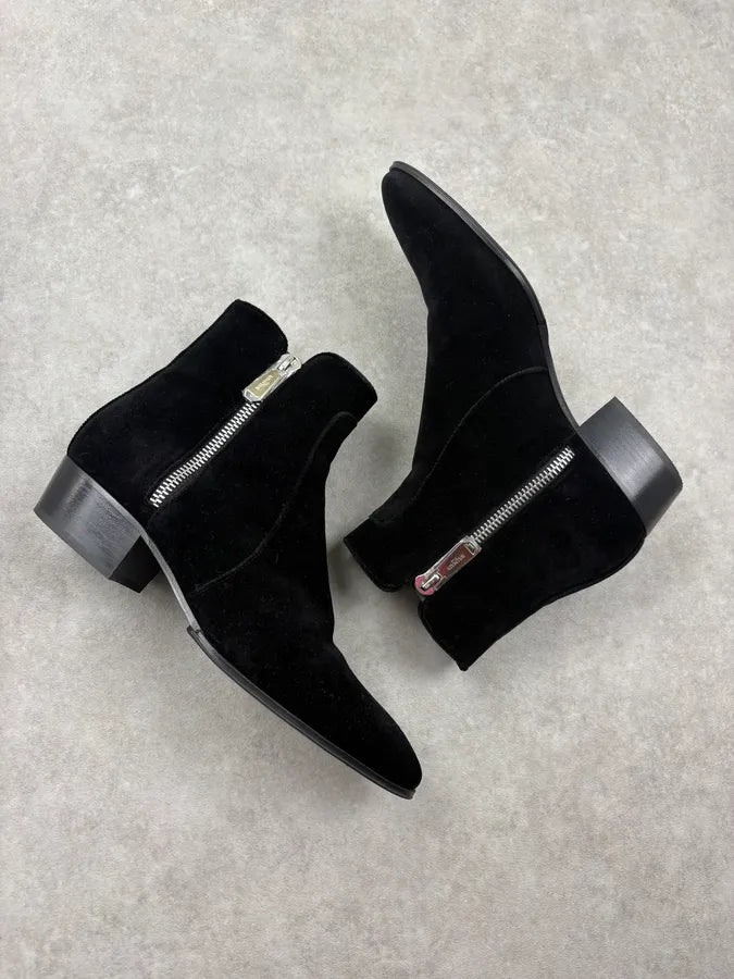 Balmain Black Suede Leather Ankle Zip Boots Dscdwiu 5