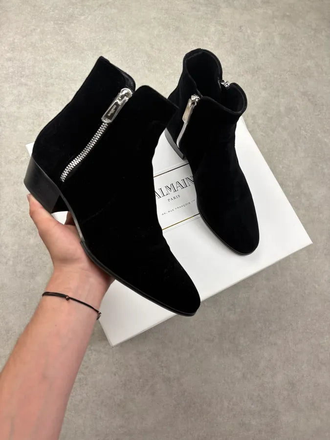 Balmain Black Suede Leather Ankle Zip Boots Dscdwiu 0