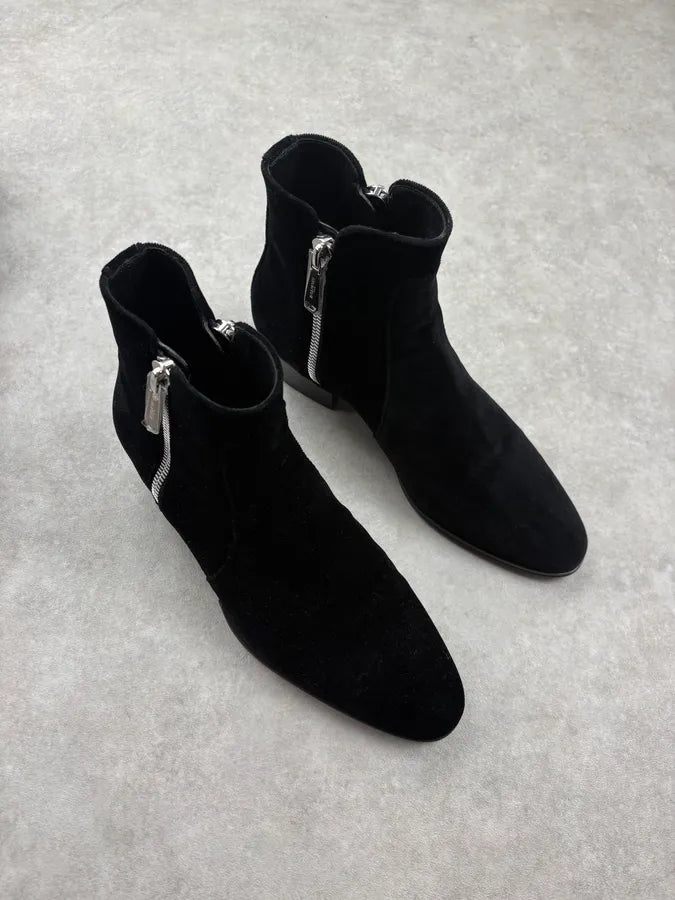 Balmain Black Suede Leather Ankle Zip Boots Dscdwiu 3