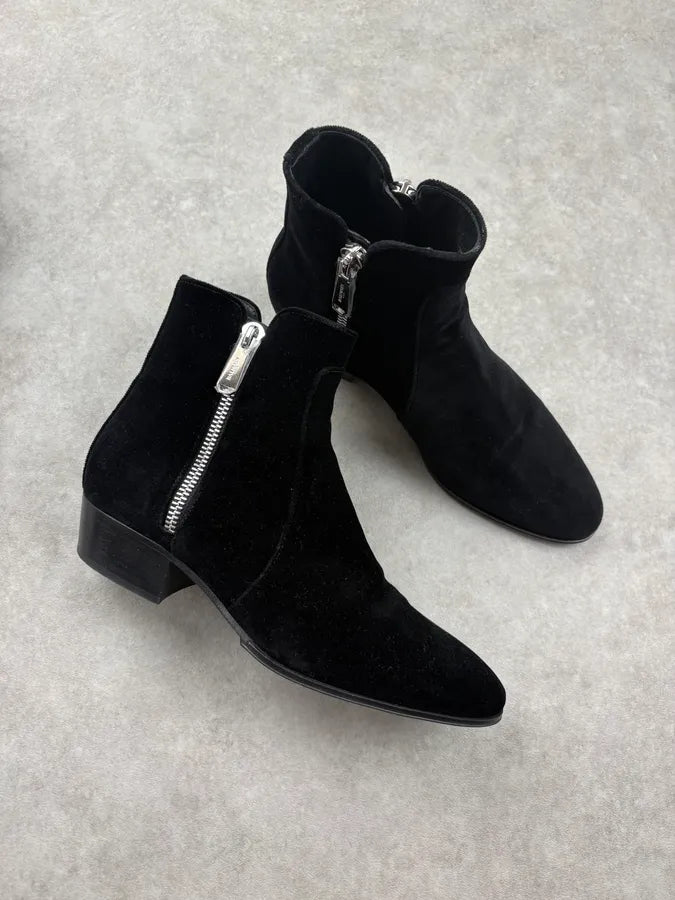 Balmain Black Suede Leather Ankle Zip Boots Dscdwiu 4