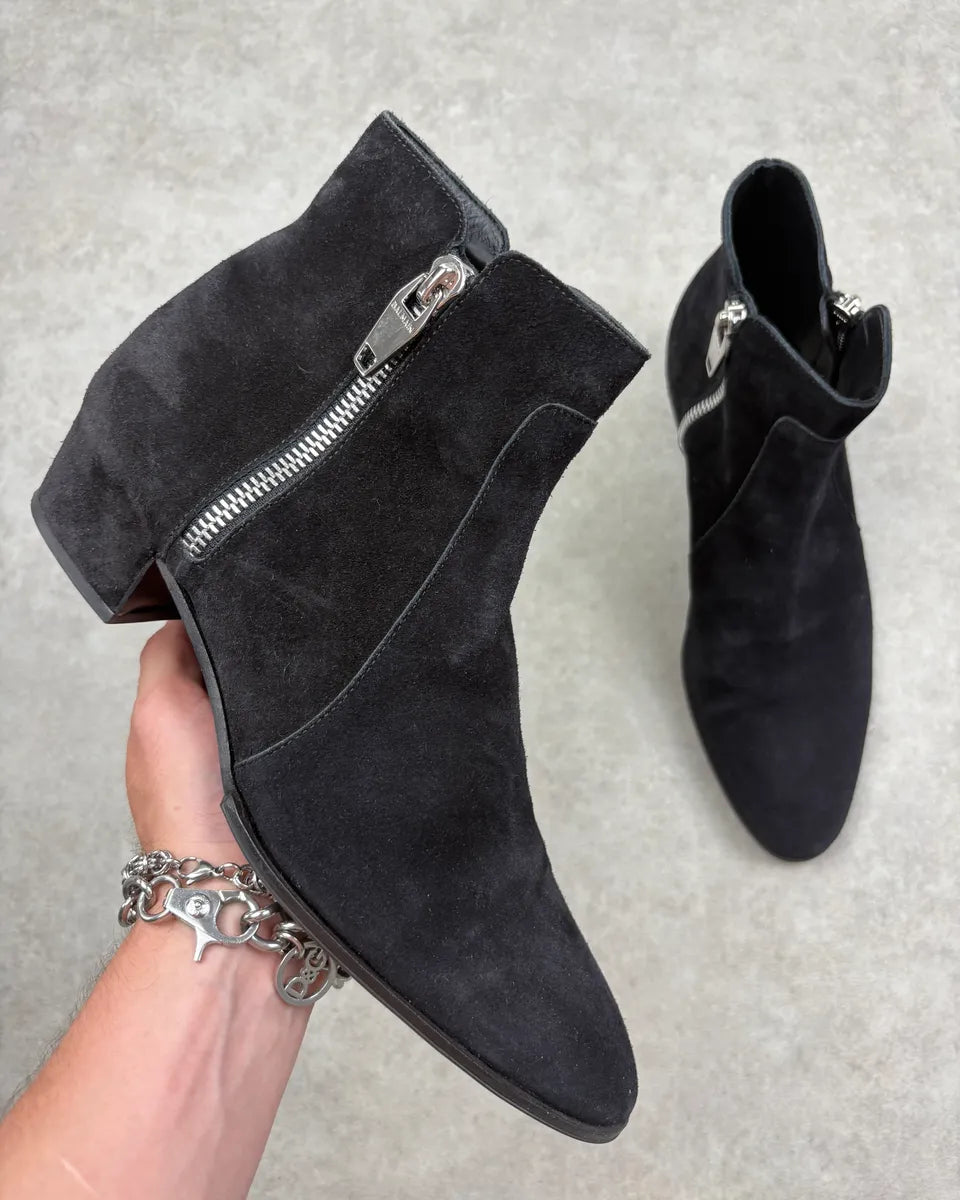 Balmain Black Suede Zip Boots EufYrvX 0