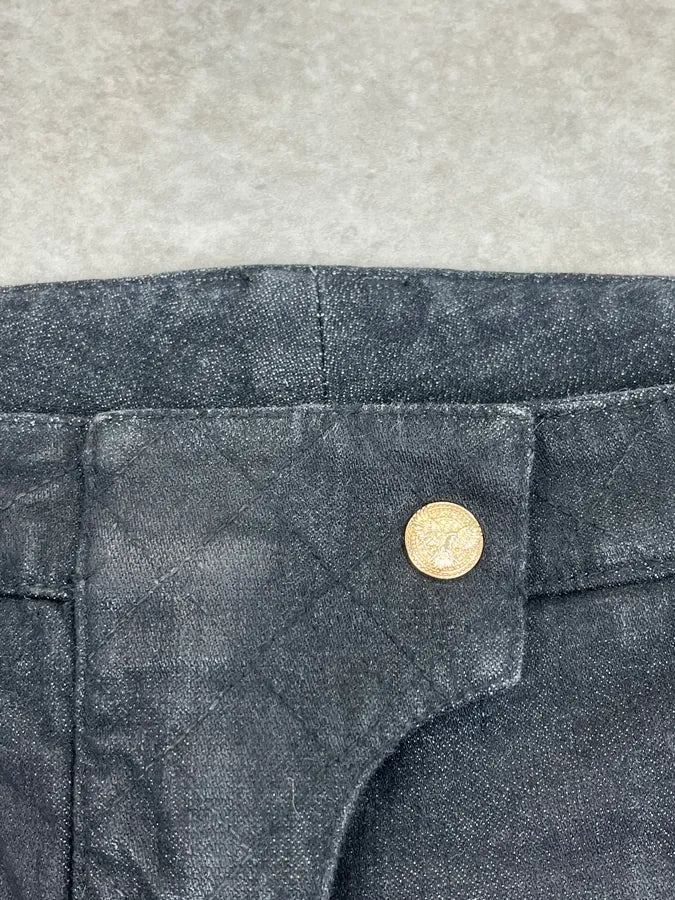 2000s Balmain Black Waxed Zip Biker Denim Jeans xsPuVap 11
