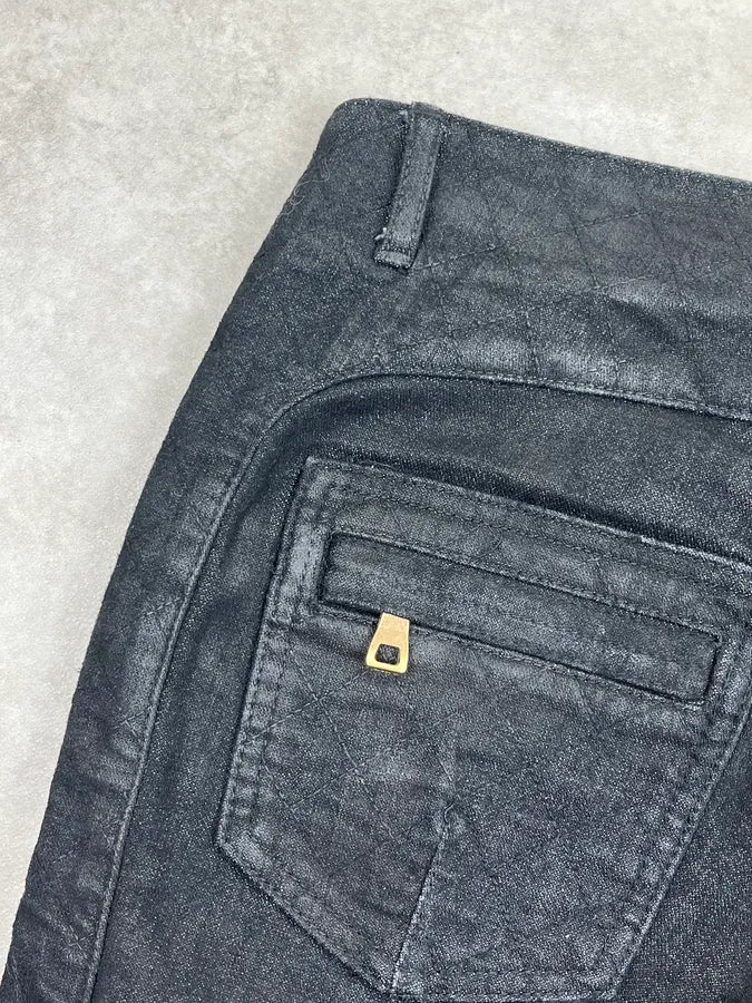 2000s Balmain Black Waxed Zip Biker Denim Jeans xsPuVap 10