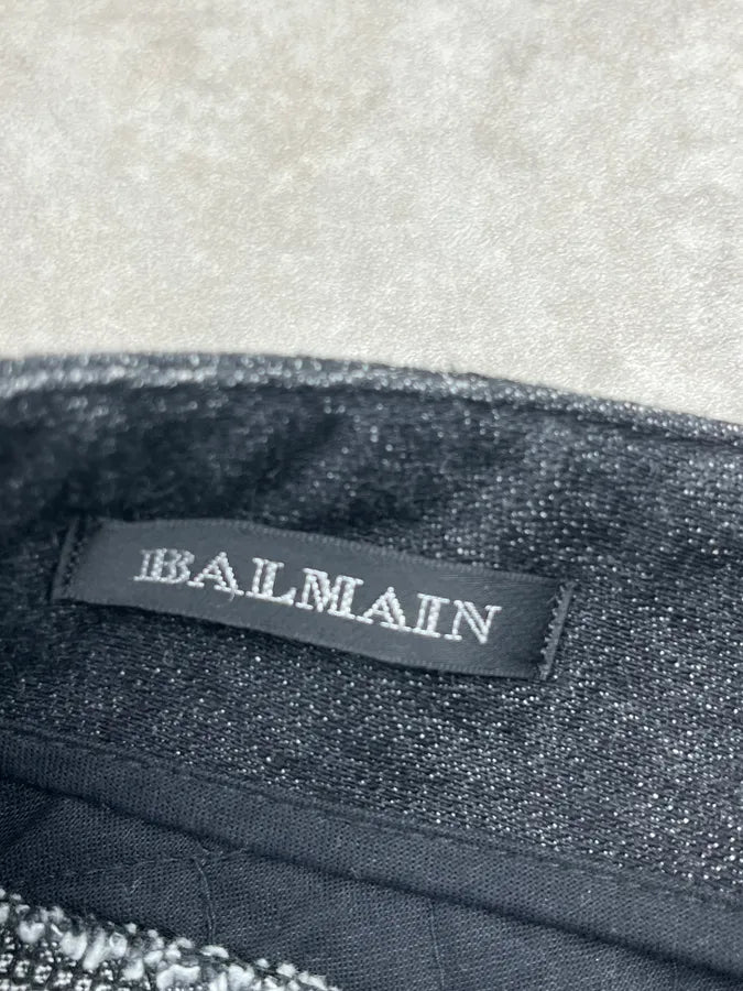 2000s Balmain Black Waxed Zip Biker Denim Jeans xsPuVap 14