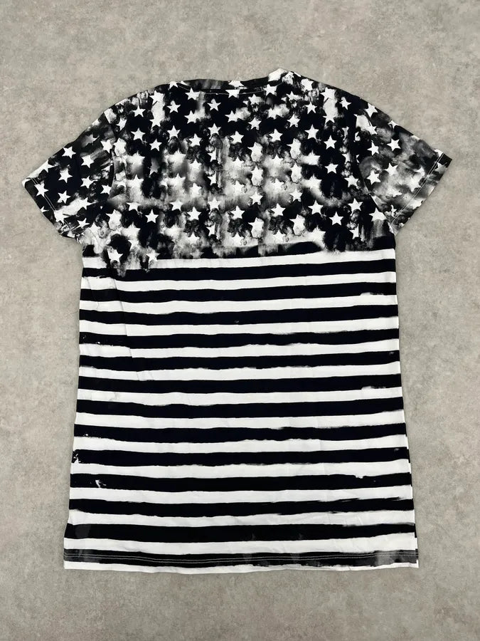 SS2018 Balmain Black & White USA Distressed Star Striped T-Shirt  RqBpUSD 4