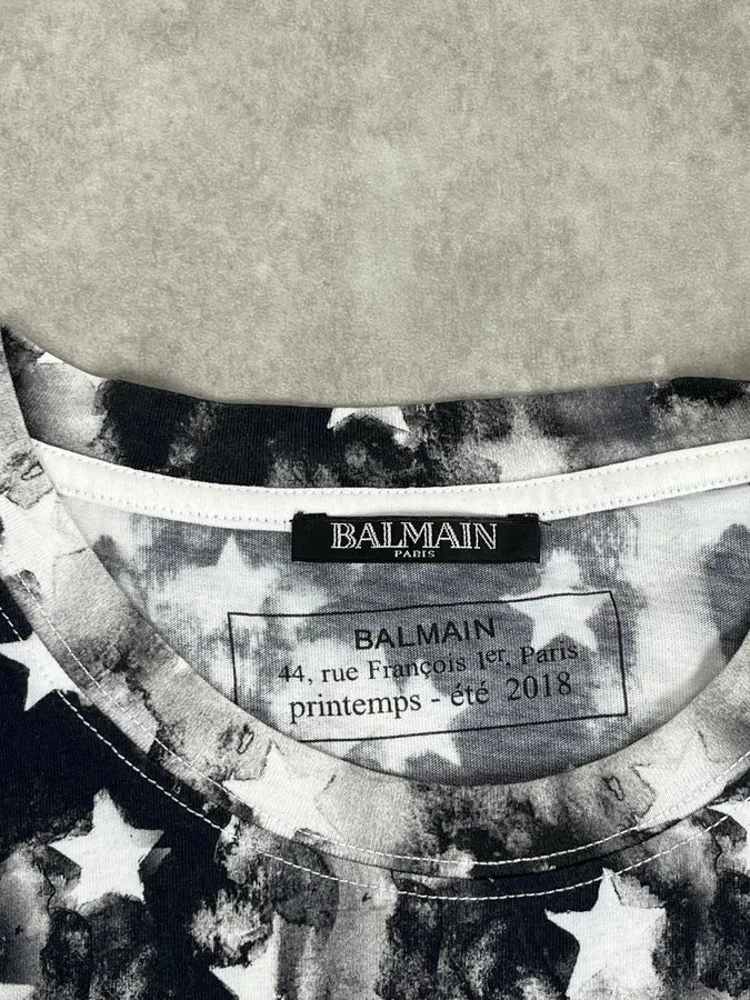 SS2018 Balmain Black & White USA Distressed Star Striped T-Shirt  RqBpUSD 6