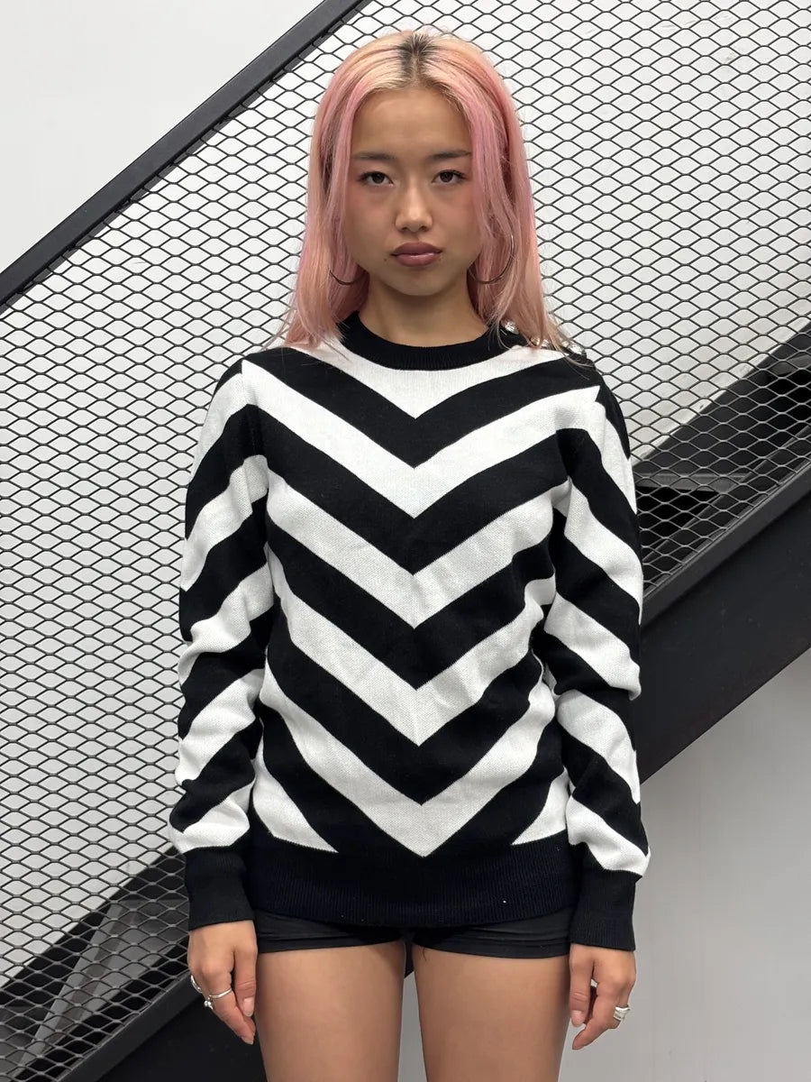 SS2015 Balmain Black White Knit Chevron Sweater YcRAlSl 1