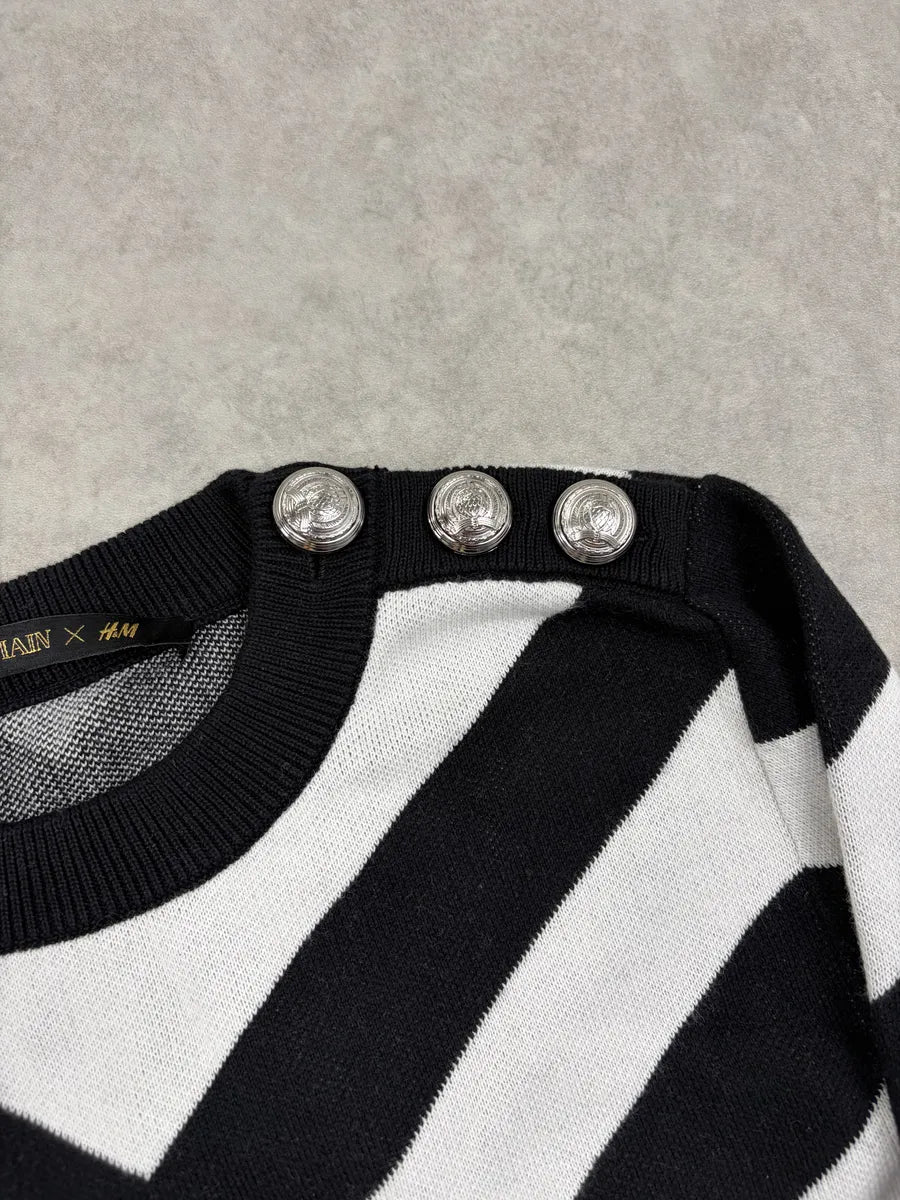 SS2015 Balmain Black White Knit Chevron Sweater YcRAlSl 6