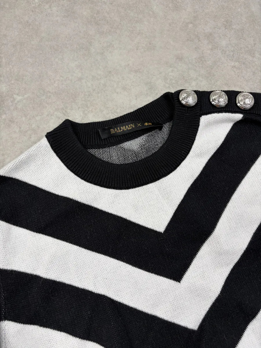SS2015 Balmain Black White Knit Chevron Sweater YcRAlSl 5