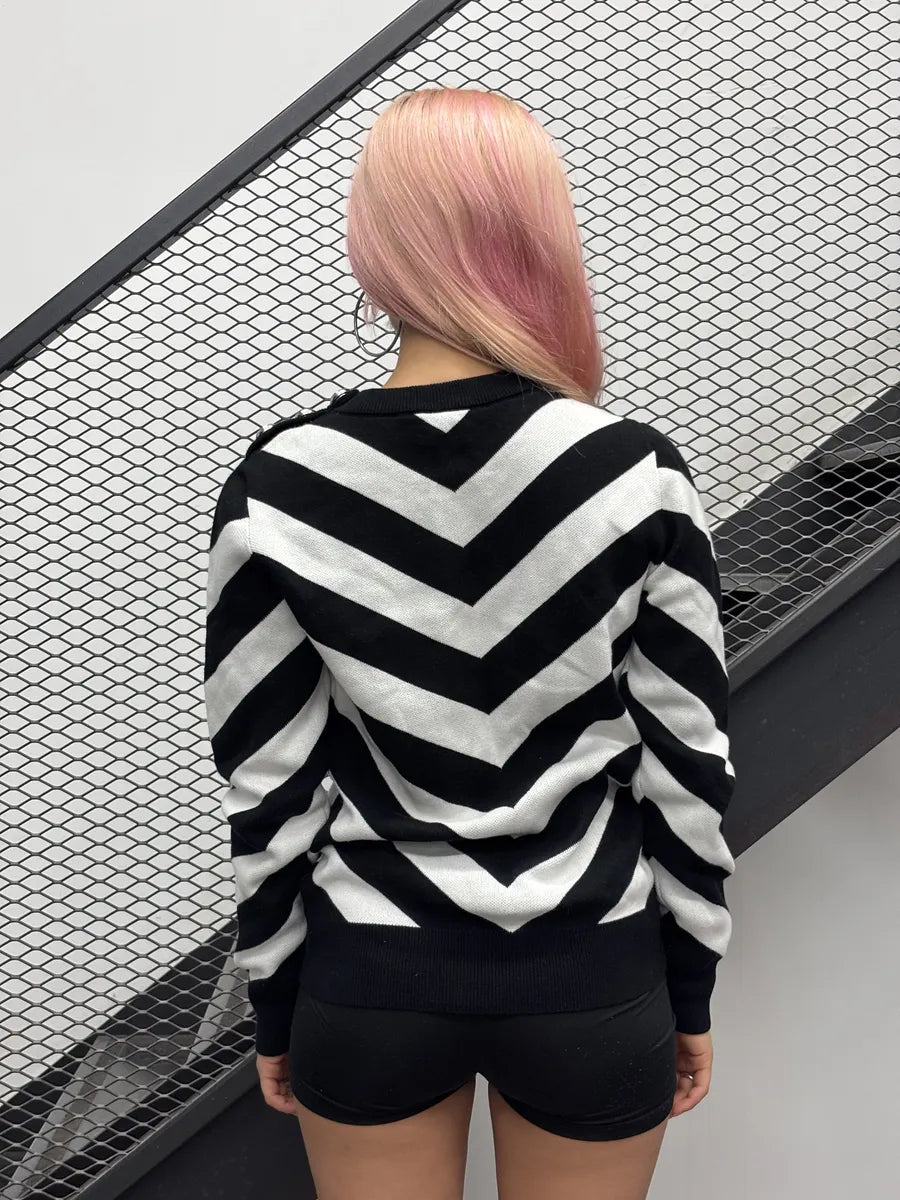 SS2015 Balmain Black White Knit Chevron Sweater YcRAlSl 2
