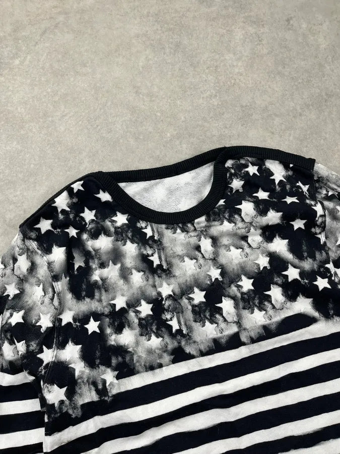 SS2018 Balmain Black & White Flag Star Striped Side Zip Sweater hCUAraX 5