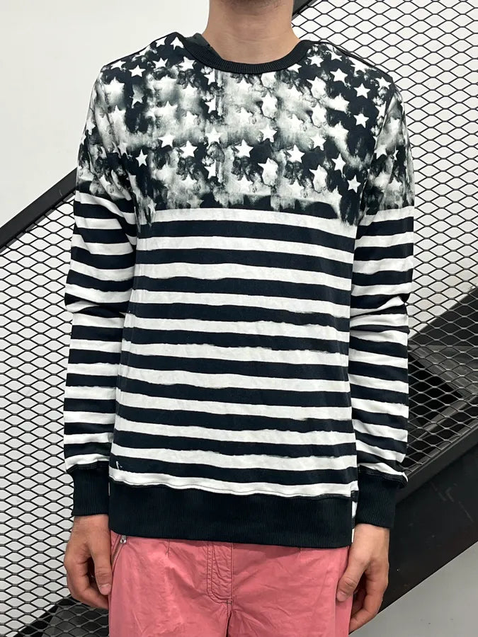 SS2018 Balmain Black & White Flag Star Striped Side Zip Sweater hCUAraX 1